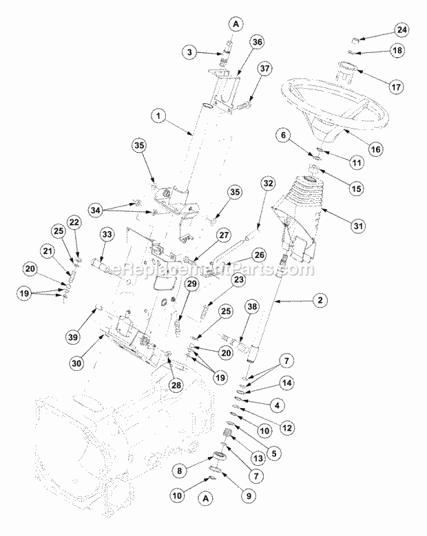 Steering (Part 1) Diagram and Parts List for 7532 54AF44G-710, 54AH44G-710, 54AN44G-710 Cub Cadet Lawn Tractor